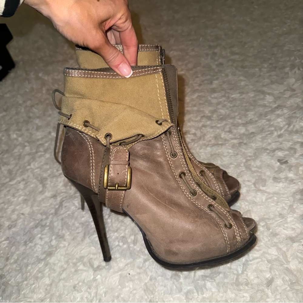 Aldo Women’s Taupe Brown Peep-Toe Stiletto Ankle Boots